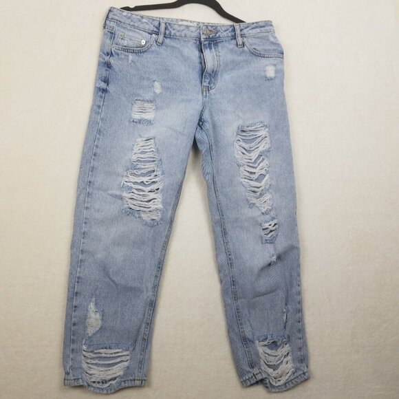 Jeans Avec Les Filles  Women's 29 Blue Light Wash Mid Rise Distressed Cotton - Picture 1 of 15